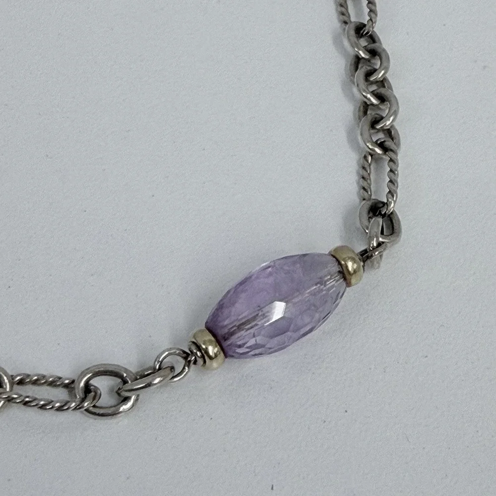 David Yurman Sterling 18K Gold Amethyst Bijoux Figaro Necklace 21 Grams 17